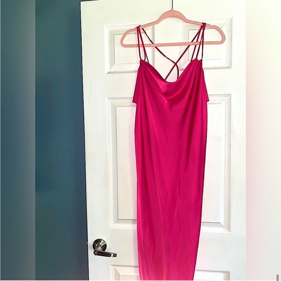 💖 ZARA Bloggers Fav Satin Draped-Neck Midi/Maxi Dress. Size LG. Excellent Cond! - Picture 13 of 16